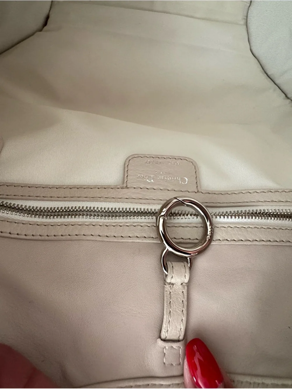 Vintage Christian Dior D White Leather Hobo Bag Silver Hardware